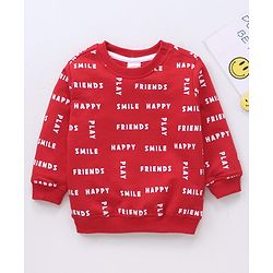 Babyhug Full Sleeves Winter Wear T-Shirt Text Print - Red