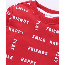 Babyhug Full Sleeves Winter Wear T-Shirt Text Print - Red
