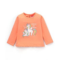 Babyhug Cotton Jersey Knit Full Sleeves Striped T-Shirts Heart & Unicorn Print Pack of 3 - Pink Peach Navy White