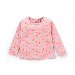 Babyhug Cotton Jersey Knit Full Sleeves Striped T-Shirts Heart & Unicorn Print Pack of 3 - Pink Peach Navy White