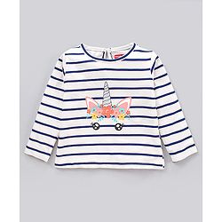 Babyhug Cotton Jersey Knit Full Sleeves Striped T-Shirts Heart & Unicorn Print Pack of 3 - Pink Peach Navy White