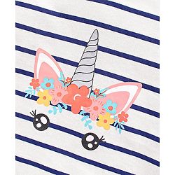 Babyhug Cotton Jersey Knit Full Sleeves Striped T-Shirts Heart & Unicorn Print Pack of 3 - Pink Peach Navy White