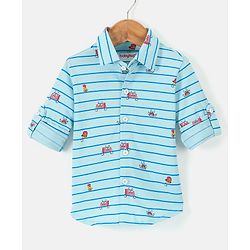 Babyhug Knitted Full Sleeves Printed Shirt - Blue