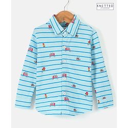 Babyhug Knitted Full Sleeves Printed Shirt - Blue