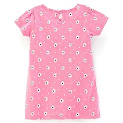 Babyhug 100% Cotton Knit Half Sleeves Solid Color Frock With Bow Applique And Floral Print Pack Of 2 - Navy Blue & Pink