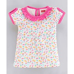 Babyhug 100% Cotton Short Sleeves Frock Floral Print - White