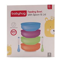 Babyhug Feeding Bowl With Lid & Spoon Pack of 4 - Multicolour