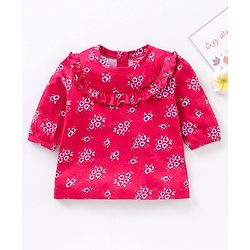Babyhug Three Fourth Peasent Sleeves With Floral Print - Dark Pink