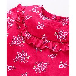 Babyhug Three Fourth Peasent Sleeves With Floral Print - Dark Pink