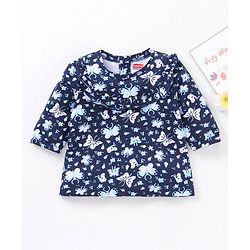 Babyhug Three Fourth Peasent Sleeves T-Shirt  With Butterfly Print - Navy Blue