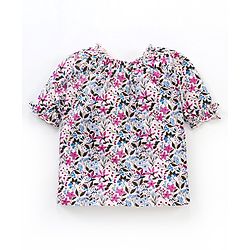 Babyhug Three Fourth Sleeves Top with Frill Detailing & Floral Print - Light Peach