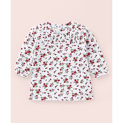 Babyhug Three Fourth Sleeves Top with Smocking and Frill Detailing & Floral Print - White
