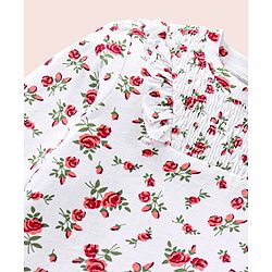 Babyhug Three Fourth Sleeves Top with Smocking and Frill Detailing & Floral Print - White