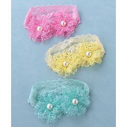 Babyhug Free Size Headbands with Bow Applique Pearl Embellished Pack of 3 - Pink Yellow & Blue