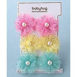 Babyhug Free Size Headbands with Bow Applique Pearl Embellished Pack of 3 - Pink Yellow & Blue
