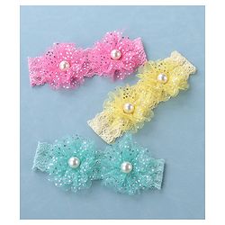 Babyhug Free Size Headbands with Bow Applique Pearl Embellished Pack of 3 - Pink Yellow & Blue