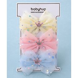 Babyhug Free Size Headbands with Bow Applique Sequin Embellished Pack of 3 - Pink Yellow & Blue