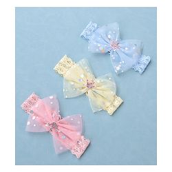 Babyhug Free Size Headbands with Bow Applique Sequin Embellished Pack of 3 - Pink Yellow & Blue