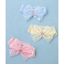 Babyhug Free Size Headbands with Bow Applique Sequin Embellished Pack of 3 - Pink Yellow & Blue