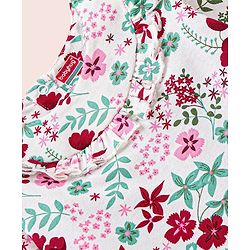 Babyhug Three Fourth Peasant Sleeves With Frill Detailing Floral Print Top - White