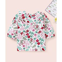 Babyhug Three Fourth Peasant Sleeves With Frill Detailing Floral Print Top - White