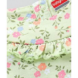 Babyhug Three Fourth Peasant Sleeves With Frill Detailing Floral Print Top - Green