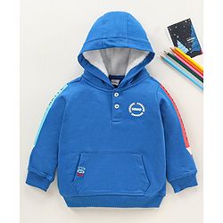 Babyhug Full Sleeves Winter Wear Hooded T-Shirt Text Print - Blue