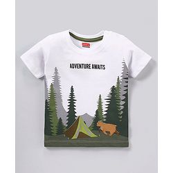 Babyhug Cotton Half Sleeves Forest Print T-Shirt - White