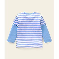 Babyhug Full Sleeves Striped T-Shirt Bear Print - White Blue