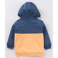 Babyhug Full Sleeves Winter Wear Hooded T-Shirt Text Print - Navy Blue Yellow