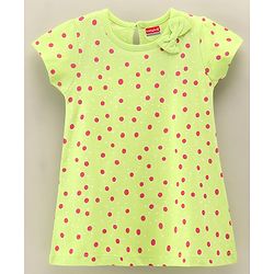 Babyug 100% Cotton Short Sleeves Frock Polka Dot Print- Green