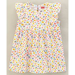 Babyhug 100% Cotton Short Sleeves Frock - Offwhite