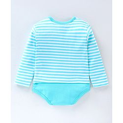 Babyhug 100% Cotton Full Sleeves Onesie Stripes & Train Print- Blue