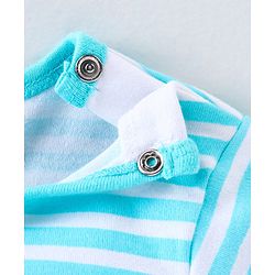 Babyhug 100% Cotton Full Sleeves Onesie Stripes & Train Print- Blue