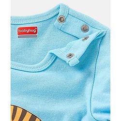 Babyhug 100% Cotton Knit Full Sleeves Onesies Cat Print - Blue