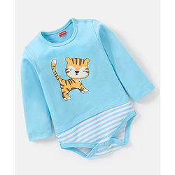 Babyhug 100% Cotton Knit Full Sleeves Onesies Cat Print - Blue
