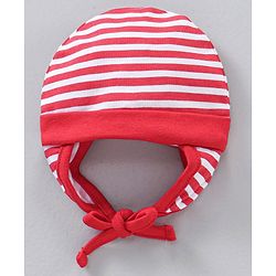 Babyhug 100% Cotton Striped Tie-Knot Cap Red - Diameter 17 cm