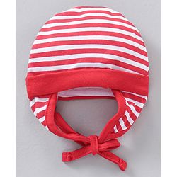 Babyhug 100% Cotton Striped Tie-Knot Cap Red - Diameter 17 cm