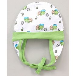 Babyhug 100% Cotton Tie Knot Cap Green Turtle Print - Diameter 16 cm