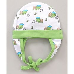 Babyhug 100% Cotton Tie Knot Cap Green Turtle Print - Diameter 16 cm