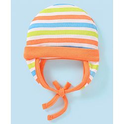 Babyhug 100%  Cotton Tie Knot Stripped Cap  Multicolour - Diameter 11.5 Cm