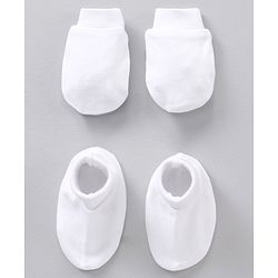 Babyhug 100% Cotton Mittens & Booties Set Solid - White