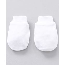 Babyhug 100% Cotton Mittens & Booties Set Solid - White