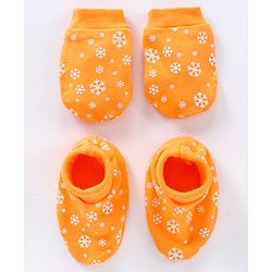 Babyhug 100% Cotton Mittens & Booties Set Ice Frost Print - Orange