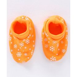 Babyhug 100% Cotton Mittens & Booties Set Ice Frost Print - Orange