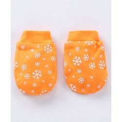 Babyhug 100% Cotton Mittens & Booties Set Ice Frost Print - Orange