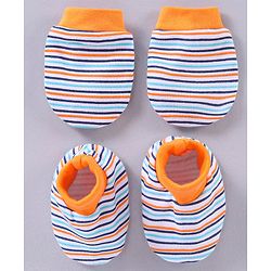 Babyhug 100% Cotton Striped Mittens & Booties - Multicolor