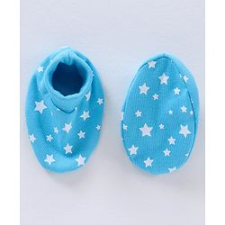 Babyhug 100% Cotton Mittens & Booties Set Star Print - Blue