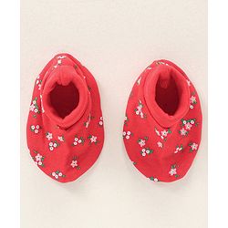 Babyhug 100% Cotton Mittens and Booties Floral Print - Red