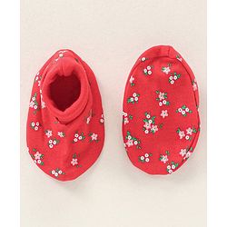 Babyhug 100% Cotton Mittens and Booties Floral Print - Red